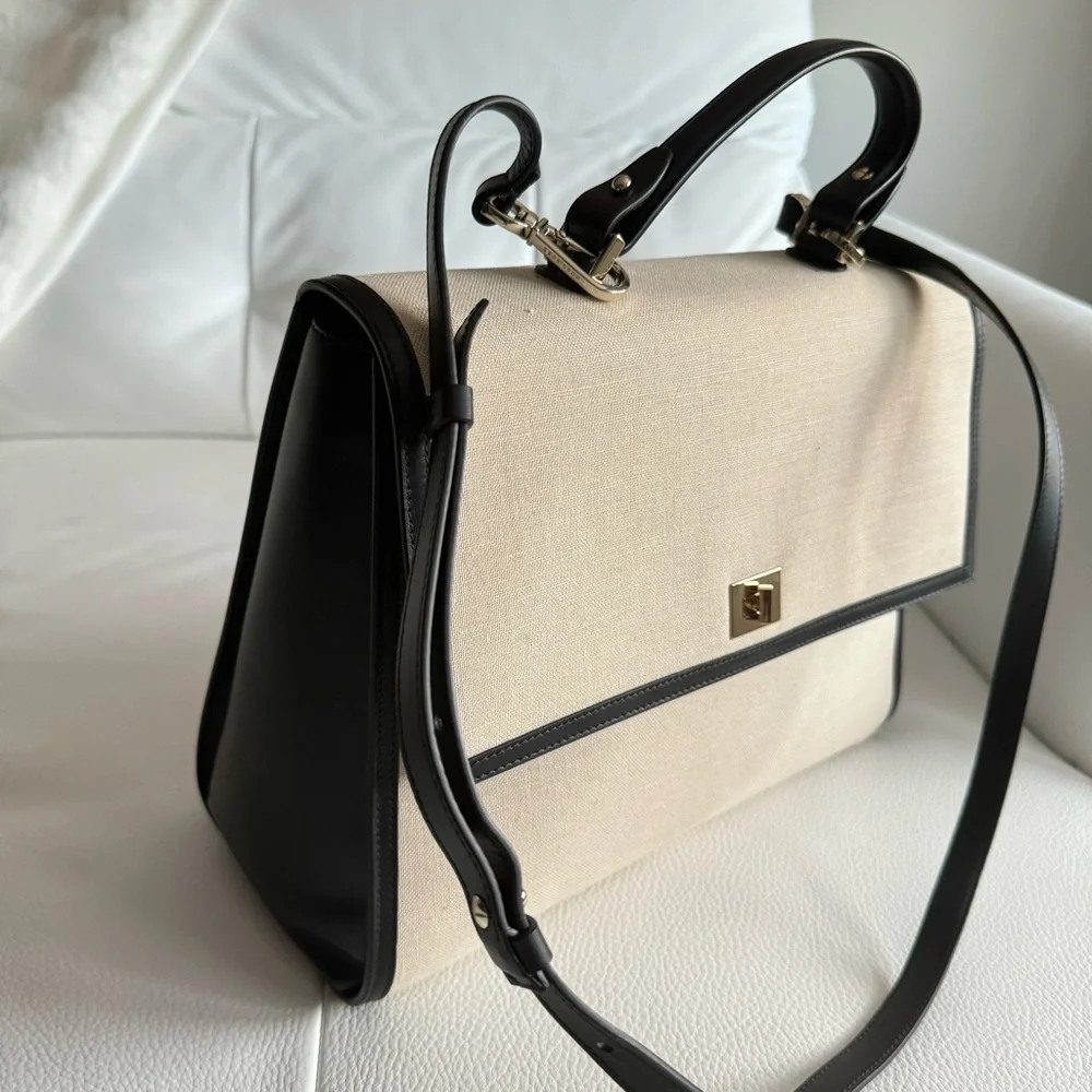Women's Hugo Boss black  leather  cream canvas Handbag